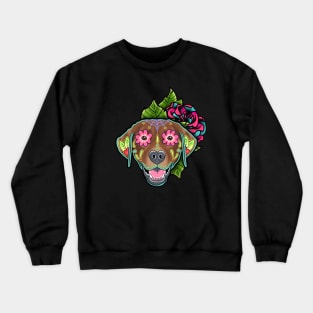 Labrador Retriever in Chocolate - Day of the Dead Sugar Skull Dog Crewneck Sweatshirt